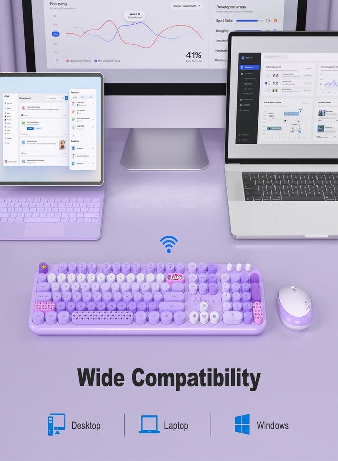 MOFII Wireless Keyboard and Mouse Combo, Cute Retro Typewriter Keyboard and Silent Mouse, 2.4GHz Full Size Computer Keyboard Wireless Mouse Set for PC, Laptop, Desktop, Windows (Purple Colorful) - Image 5
