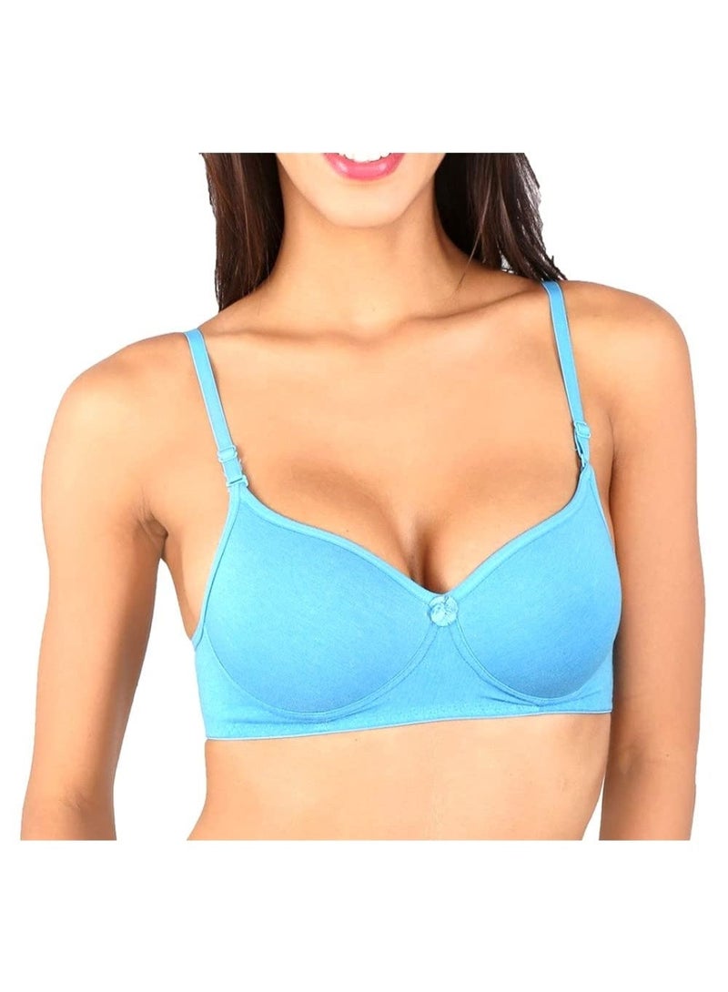Love Bell Women's Everyday Padded Bra - Full Coverage - Premium Cotton - Lovebell Woman Wirefree T-shirt Bra (C, Ice Blue, 34-C) - Image 1