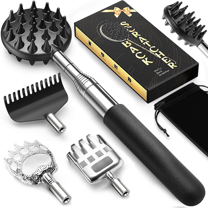 TUKUOS Telescoping Back Scratcher with 5 Detachable Scratching Heads, Valentines Day Gifts for Him Men, Anniversary Birthday Gifts for Men Women Back Scratcher for Men/Dad/Women/Adults - Image 1