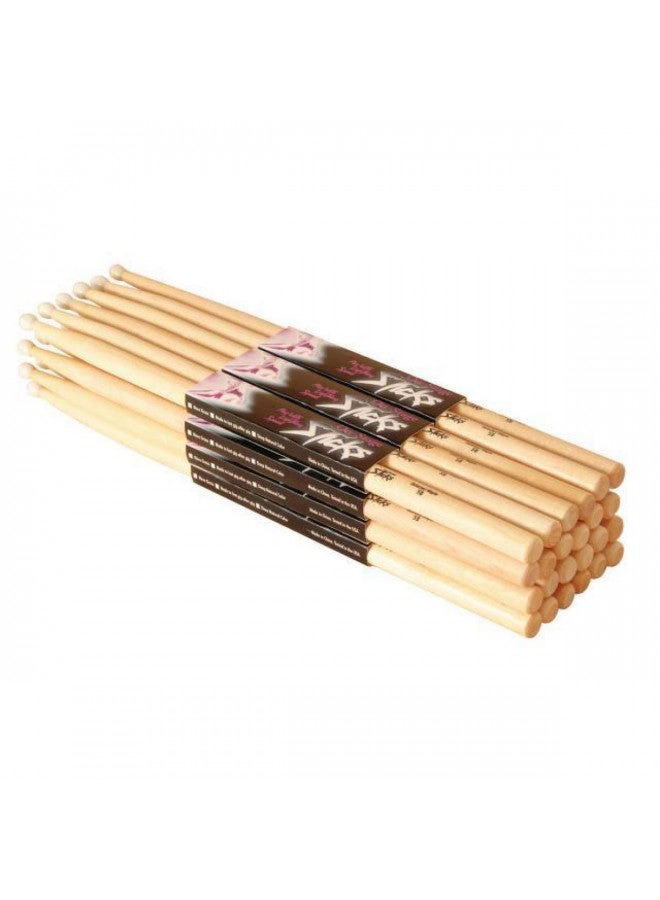 عصا الطبول من أون-ستيج MW5A من خشب القيقب (5A، رأس خشبي، 12 زوج، 24 عصا، خشب قيقب مع رأس خشبي، سمك قياسي، معالج، مجفف في الفرن، مصقول، طوب عصي الطبول)