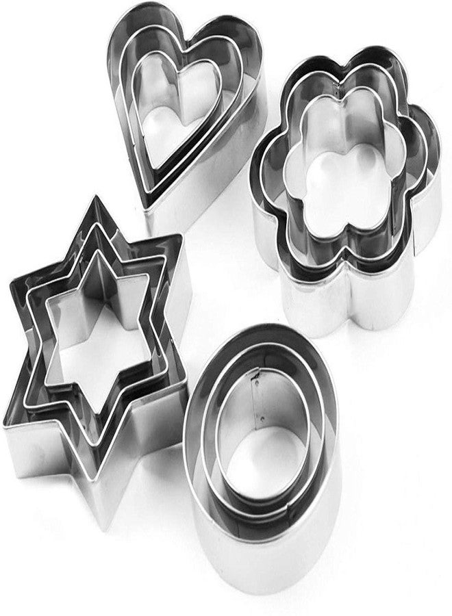 Kosh Perfect Stainless Steel 12 Pieces Cookies/Biscuits/Pastry Cutter Set of 4 Different Shapes in Heart, Star, Circle, and Flower Shapes Mold Fondant Cutter - 1 Set - Image 2