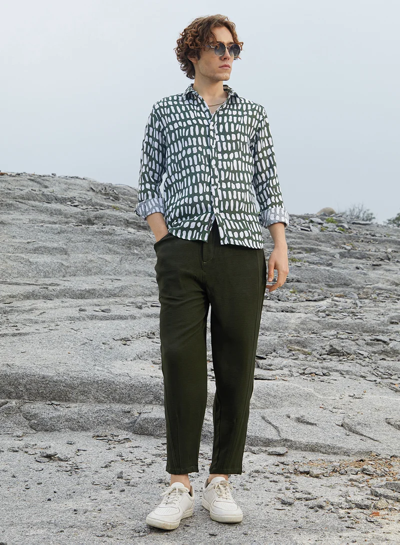 Campus Sutra Men's Army Green Gravel Woven Shirt