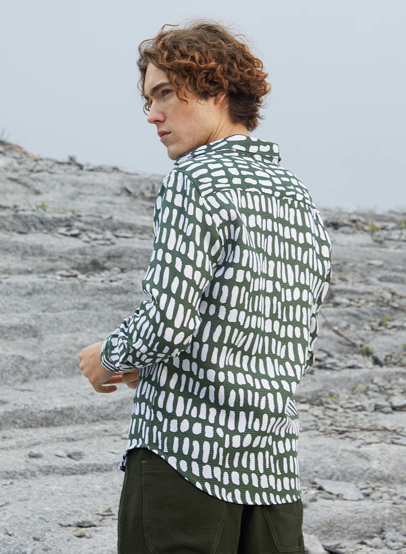 Campus Sutra Men's Army Green Gravel Woven Shirt