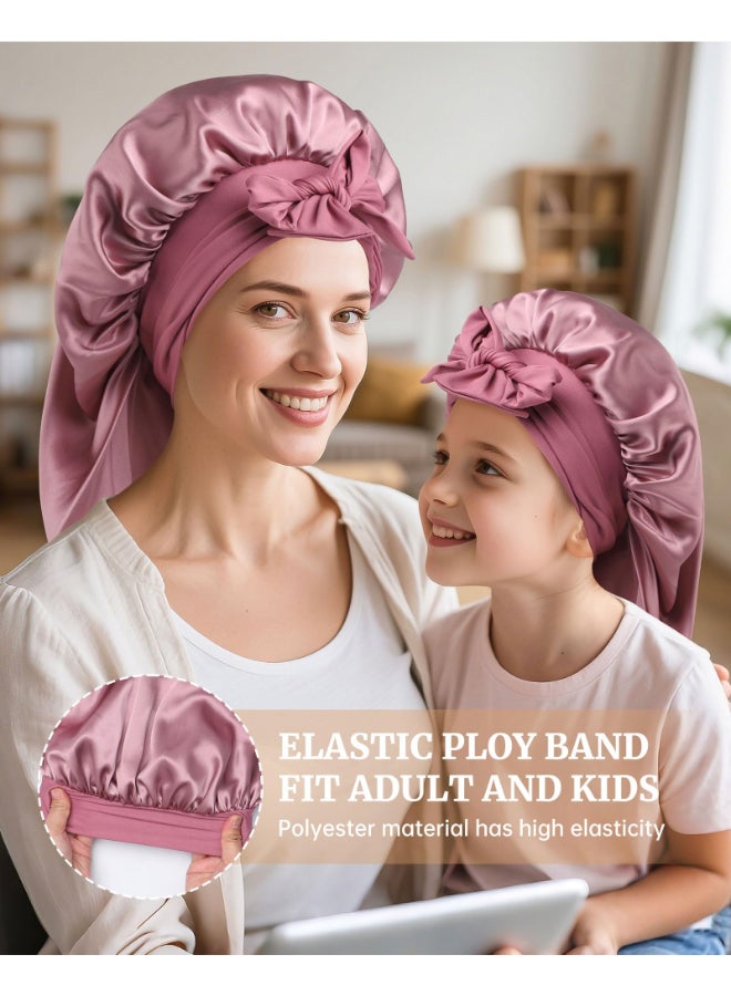 AWAYTR Silk Bonnet for Long Hair 100 Mulberry Silk Bonnet for Sleeping Women or Kids with Adjustable Elastic Band Rose Gold - Image 4