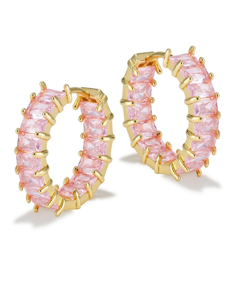 Lourny Crystal Hoop Earrings for Women, 18K Gold Plated Chunky CZ Earrings Hypoallergenic Trendy Lightweight Earring Multcolors Jewelry Gifts for Women (Pink) - Image 1