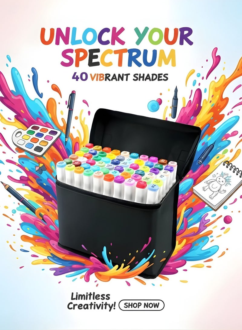 40 Colors Dual Tip Art Marker Set, Permanent Markers,for Coloring, Drawing, and Card Making - Image 2
