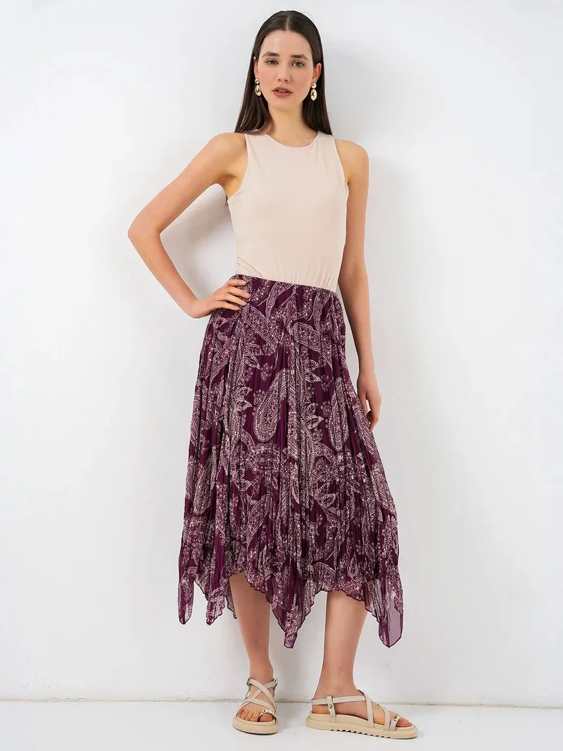 BIG DART BDART High Waist A-Line Midi Skirt in Paisley Print