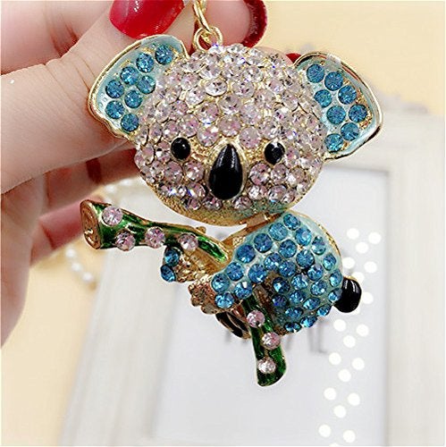 Cooplay Cute Lovely Koala Bear Animal Diamond Crystal Rhinestone Gold Crystal Keychain Charm Pendent Beautiful Accessories The Best Gift for Girl Women Purse Handbag Bag Keyrings (Blue) - Image 4