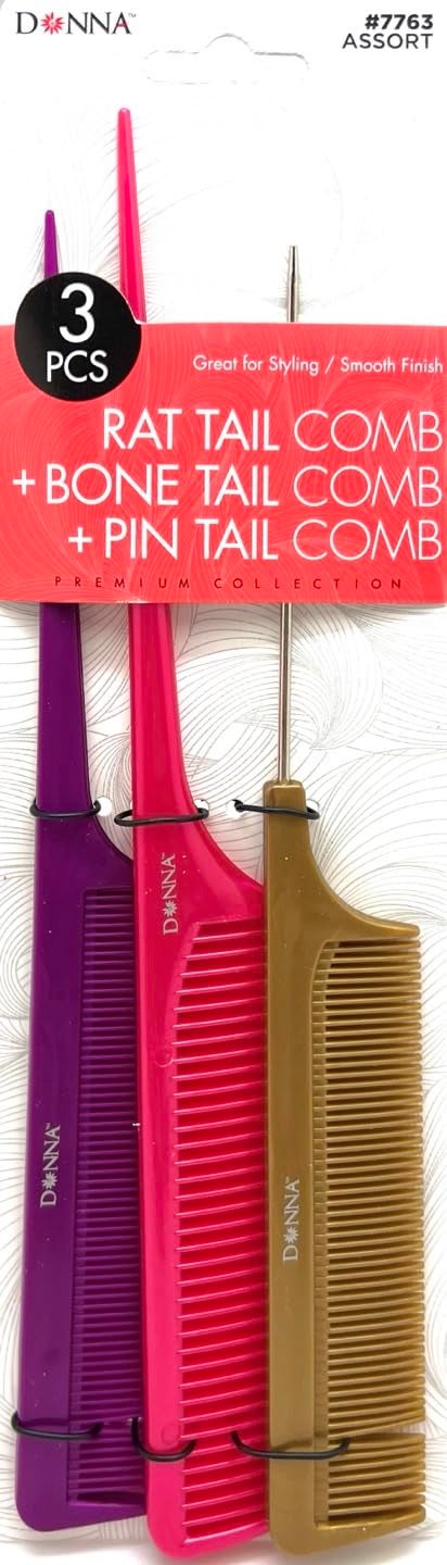 DONNA PREMIUM PEARL COMBO Rat Tail Bone Tail Pin Tail COMBS Great for All Hair Type Hair Styling Comb for Women Men and Salon 1PC PURPLE PINK BEIGE COLOR