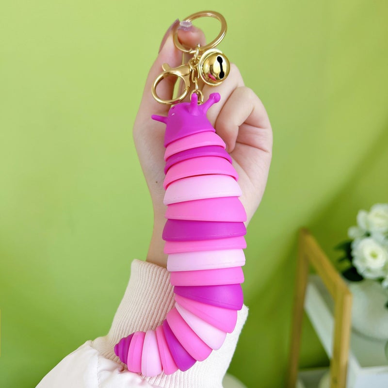 Fun Caterpillar Keychain with Bowtie Charm Pink