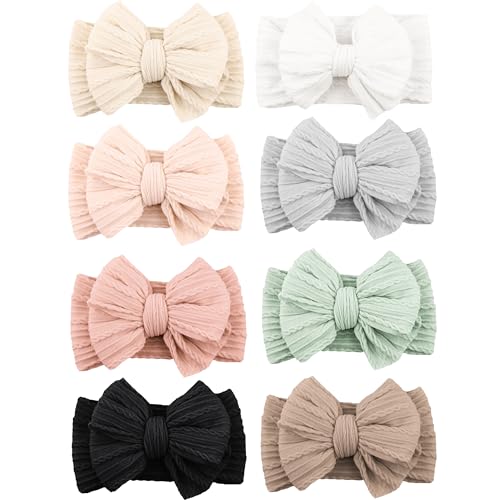 Niceye Handmade Baby Headbands Soft Stretchy Nylon Hair Bands with Bows for Newborn Infant Baby Toddler - Image 1