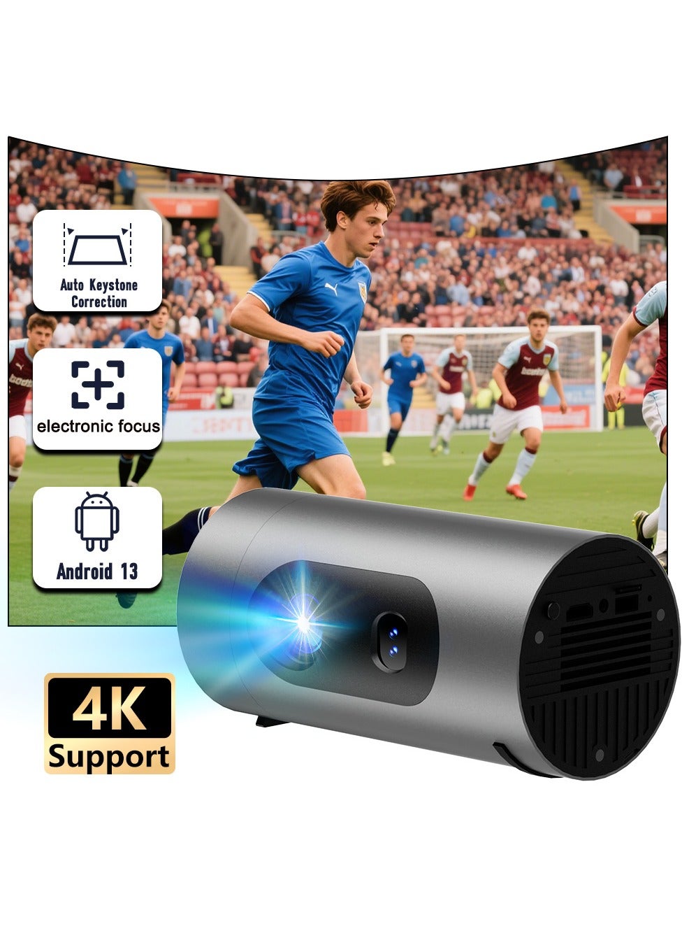 Smart Android 13 Projector with 400 ANSI Lumens | Auto Focus & Keystone | Native 1080P Full HD & 4K Support | WiFi 6 & Quad-Core | Portable Home Theater Cinema Gaming Projector for Indoor & Outdoor