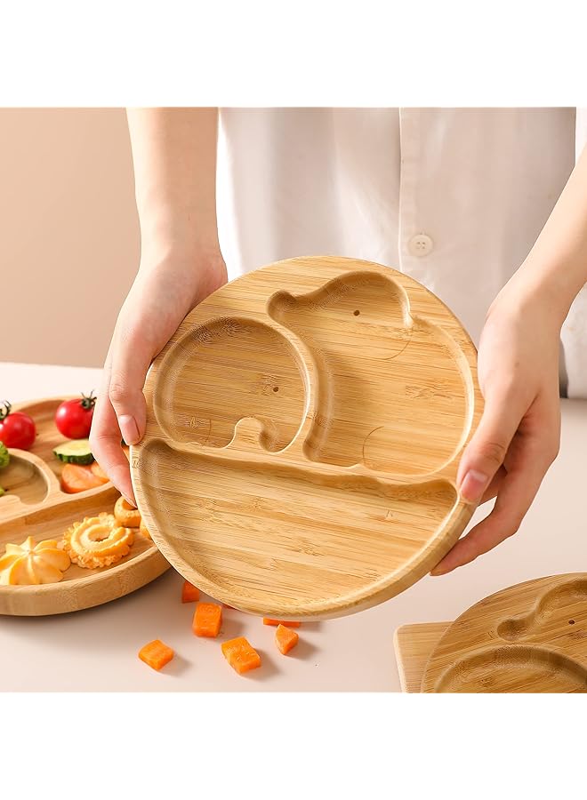 KASTWAVE Suction Plates For Baby & Toddler Bamboo Divided Platter Feeding Dishes With Silicone Fork& Spoon All Natural Baby Food Plate Stays For Baby Led Weaning Non Slip Design - Image 2