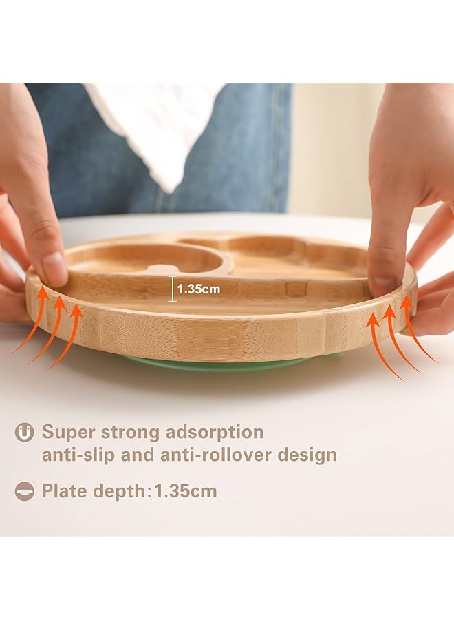 KASTWAVE Suction Plates For Baby & Toddler Bamboo Divided Platter Feeding Dishes With Silicone Fork& Spoon All Natural Baby Food Plate Stays For Baby Led Weaning Non Slip Design - Image 5