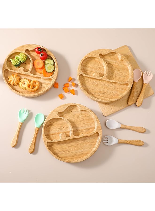 KASTWAVE Suction Plates For Baby & Toddler Bamboo Divided Platter Feeding Dishes With Silicone Fork& Spoon All Natural Baby Food Plate Stays For Baby Led Weaning Non Slip Design - Image 4