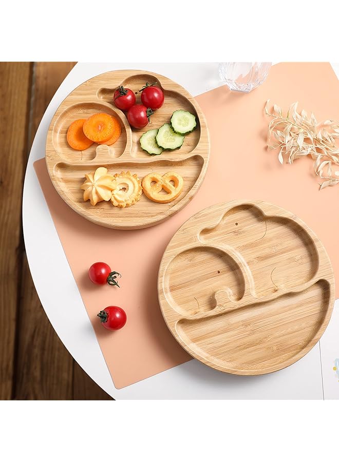 KASTWAVE Suction Plates For Baby & Toddler Bamboo Divided Platter Feeding Dishes With Silicone Fork& Spoon All Natural Baby Food Plate Stays For Baby Led Weaning Non Slip Design - Image 3