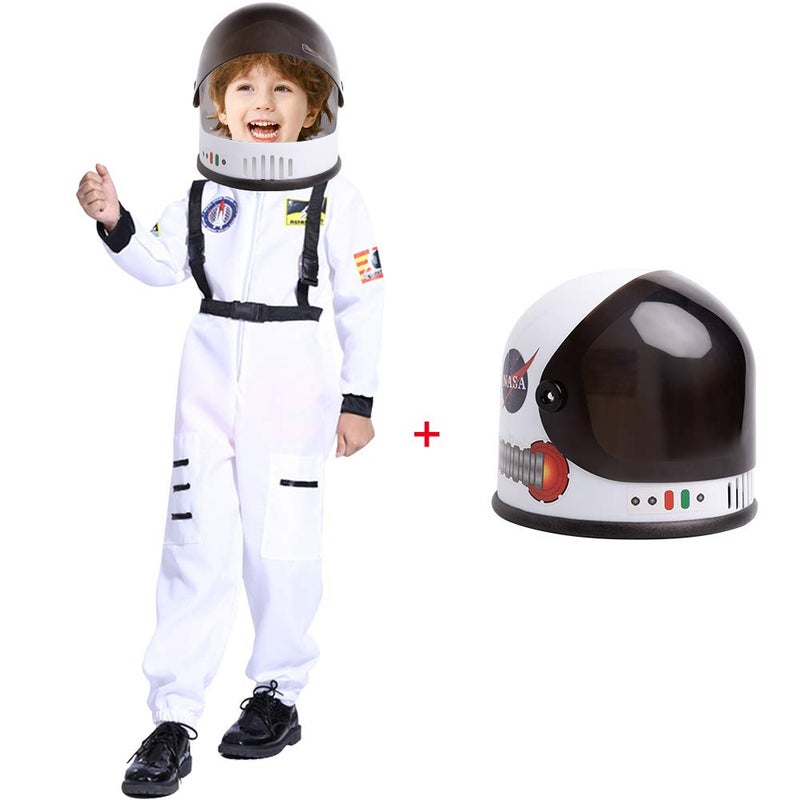 eccbox Kids Astronaut Costume Space Suit Role Play Dress Up with Movable Visor Helmet White Costume with Helmet 45