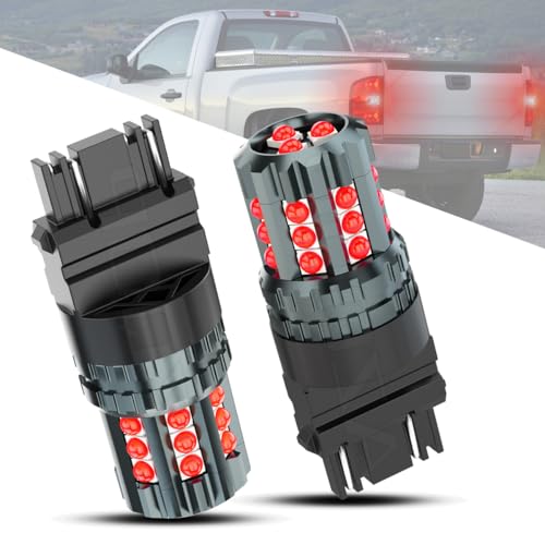 AZQOP 3157 3047R LED Brake/Tail Light Bulbs For Chevy Silverado/GMC Sierra 1500 2500 3500 1999-2001 2002 2003 2004 2005 2006 2007 2008 2009 2010 2011 2012 2013, 300% Brightness, Red Rear Stop Lights, 2PCS - Image 1