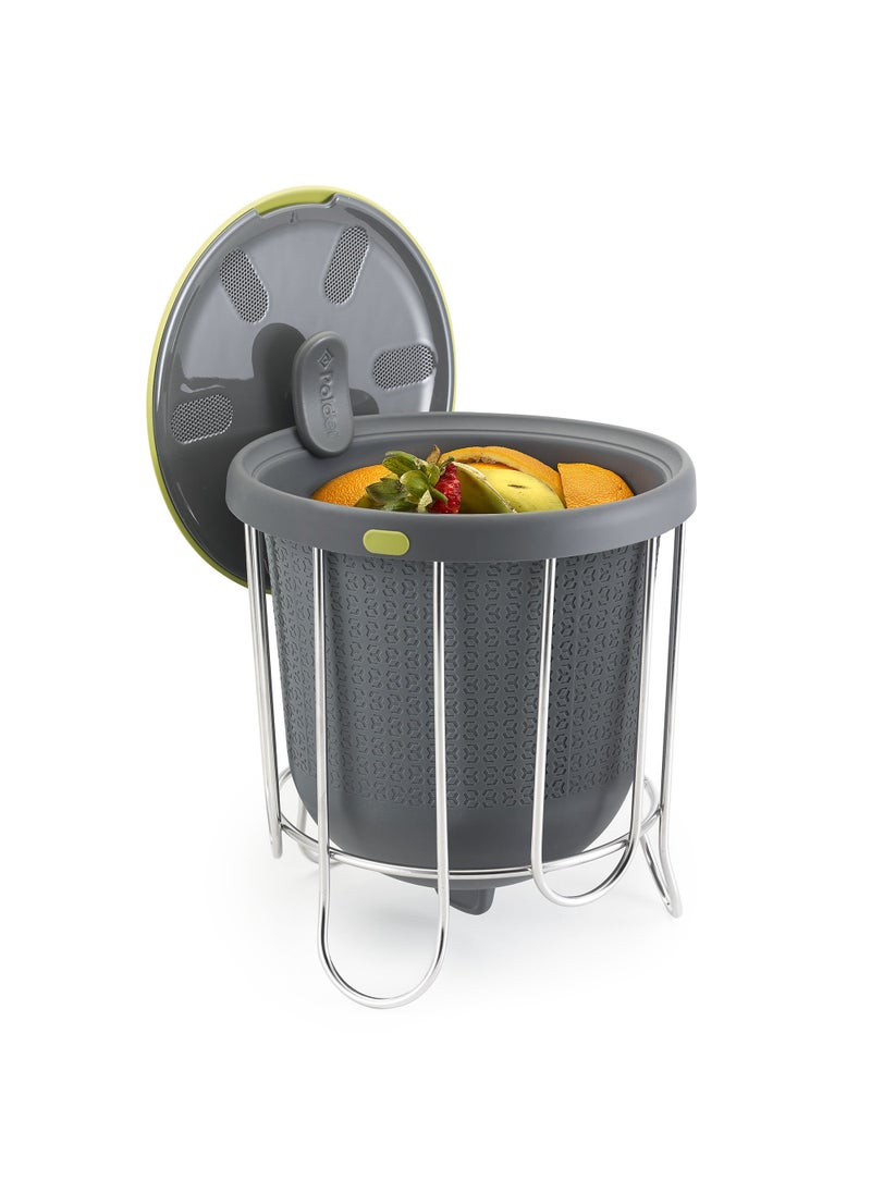 Polder Polder Kitchen ComposterFlexible Silicone Bucket inverts for Emptying and Cleaning  no Need to Touch Contents Adjustable lid for Ventilation  Airflow Control GrayGreen 