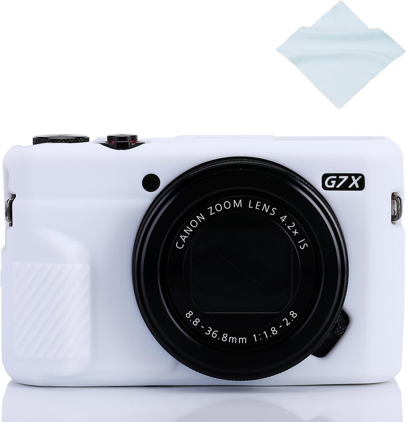 Yisau G7X / G7X Mark II Camera Silicone Case, Ultra Thin Lightweight Rubber Soft Silicone Case Bag Cover for Canon PowerShot G7X / G7X Mark II with Microfiber Cloth - White - Image 1
