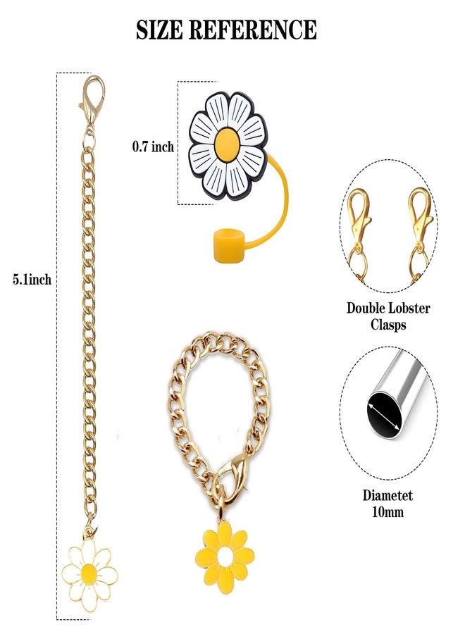 KWOYOS Sunflower Drinking Straw Dispensers, Flower Straw Covers for Stanley Cup, Sunflower Straw Toppers Accessories for Tumblers, 4 Caps + 4 Charms - Image 2