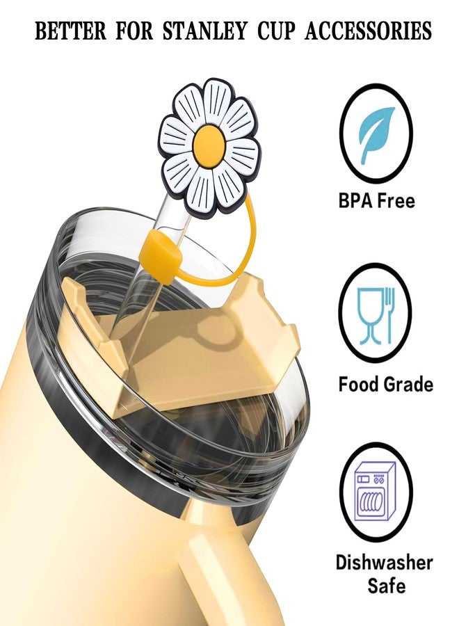 KWOYOS Sunflower Drinking Straw Dispensers, Flower Straw Covers for Stanley Cup, Sunflower Straw Toppers Accessories for Tumblers, 4 Caps + 4 Charms - Image 3