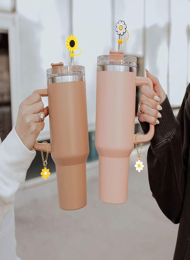 KWOYOS Sunflower Drinking Straw Dispensers, Flower Straw Covers for Stanley Cup, Sunflower Straw Toppers Accessories for Tumblers, 4 Caps + 4 Charms - Image 5