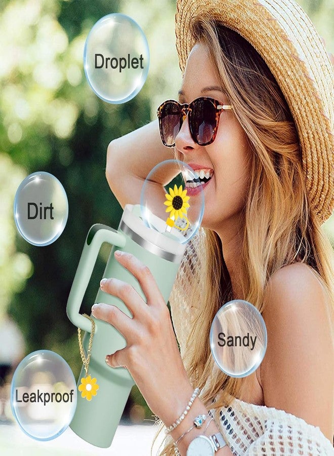 KWOYOS Sunflower Drinking Straw Dispensers, Flower Straw Covers for Stanley Cup, Sunflower Straw Toppers Accessories for Tumblers, 4 Caps + 4 Charms - Image 4