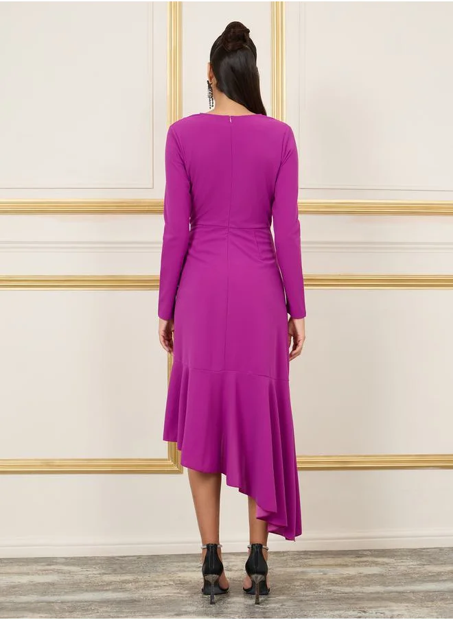ستايلي Ruffle Asymmetric Hem A-Line Midi Dress