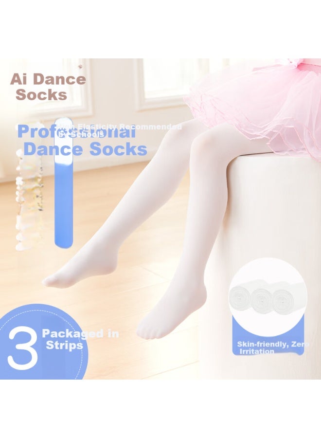 Aiwuge Children's Dance Socks For Girls, Summer Thin White Dance Practice Socks, Leggings Socks, 3 Pairs Pack, Size 2XL - Image 1