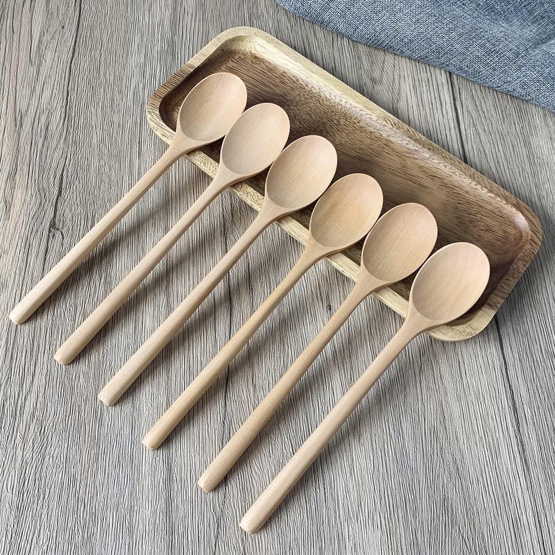 ADLORYEA Wooden Spoons for Eating, 9 inch Small Wooden Spoon for Mixing Stirring Tasting Serving Cooking, 6-Piece Wood Spoons for Soup and Korean Food, Eco friendly Non-Stick Wooden Kitchen Utensils - Image 2