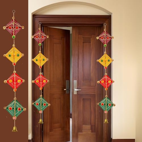 RR Crafts Woollen Handmade Colorful Kite Side Hanging Pack of 02, Decoration for Wall/Door Hanging Home Decor,14 Inch Each,Diwali Decoration,Haldi Decor,Ganpati Decor,Export Quality - Image 1