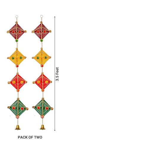 RR Crafts Woollen Handmade Colorful Kite Side Hanging Pack of 02, Decoration for Wall/Door Hanging Home Decor,14 Inch Each,Diwali Decoration,Haldi Decor,Ganpati Decor,Export Quality - Image 2