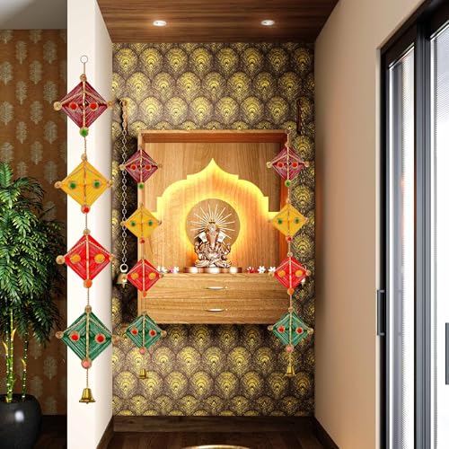 RR Crafts Woollen Handmade Colorful Kite Side Hanging Pack of 02, Decoration for Wall/Door Hanging Home Decor,14 Inch Each,Diwali Decoration,Haldi Decor,Ganpati Decor,Export Quality - Image 4