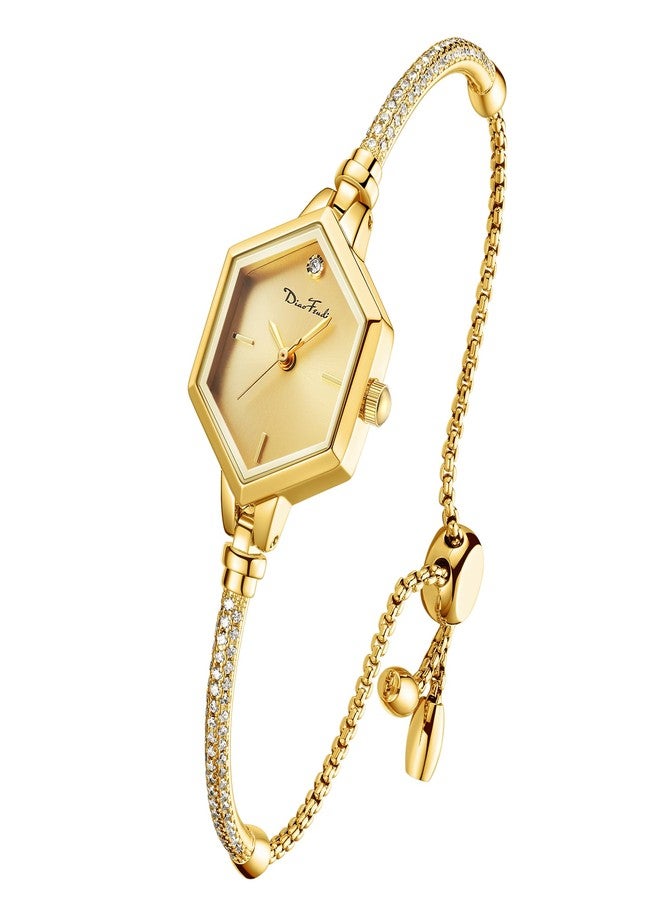 Diaofendi Rose Gold Petite Bracelet Watch for Women, Diamond Dress Analog Hexagonal Mini Women Watch Waterproof (All Gold) - Image 1