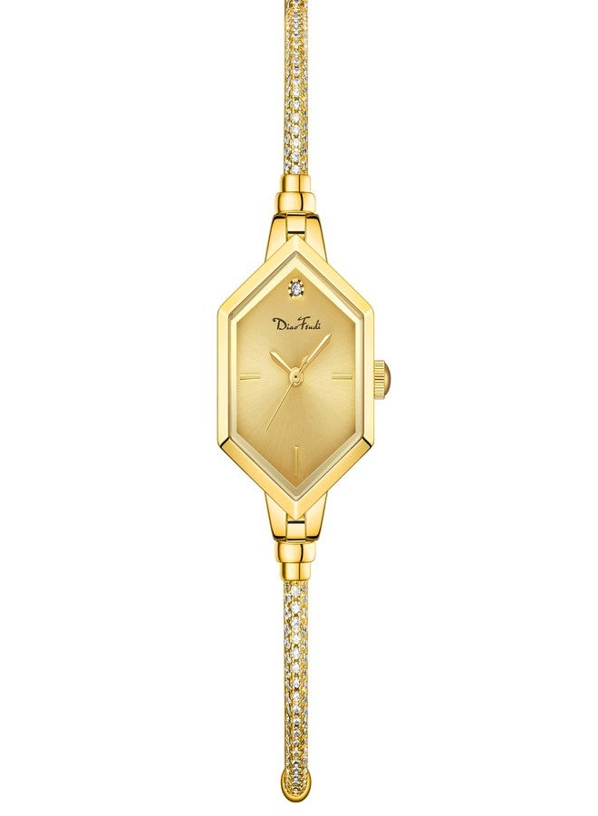 Diaofendi Rose Gold Petite Bracelet Watch for Women, Diamond Dress Analog Hexagonal Mini Women Watch Waterproof (All Gold) - Image 2