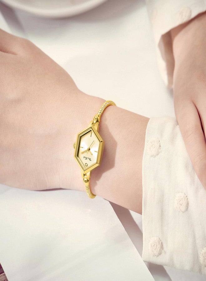 Diaofendi Rose Gold Petite Bracelet Watch for Women, Diamond Dress Analog Hexagonal Mini Women Watch Waterproof (All Gold) - Image 5