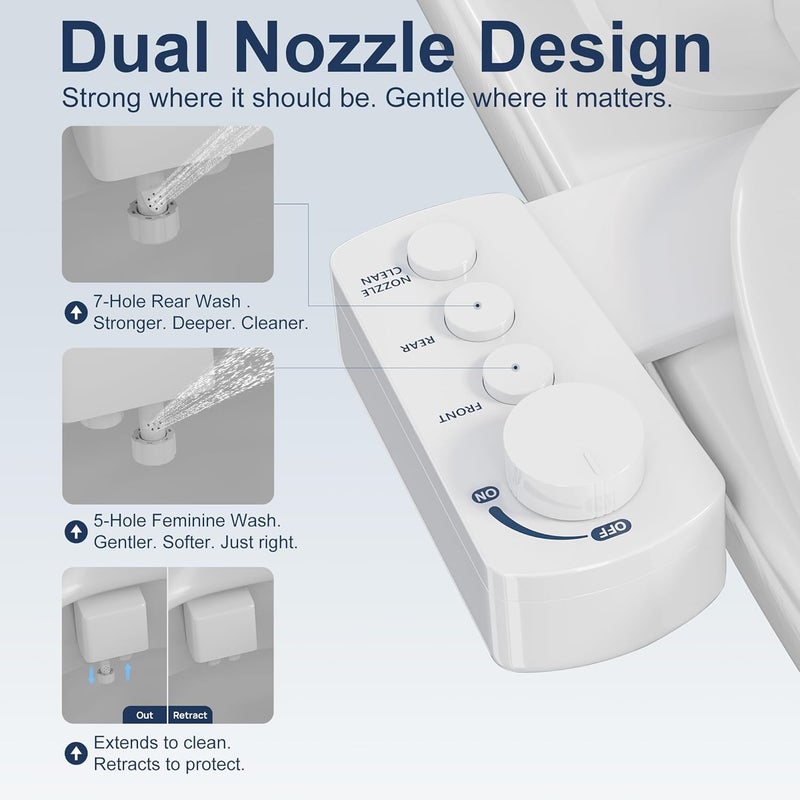 DIHAF Store Fresh Water Bidet with Self-cleaning Dual Nozzles for Rear And Feminine Washing, Non-Electric Bidet Toilet Attachment, with Waterproof Cover to Prevent Leaking, Adjustable Water Pressure - Image 3