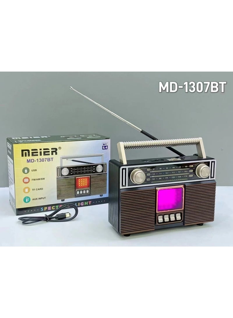 MD-1307BT Bluetooth Radio with 3 Bands, USB and TF Ports, AUX Support, and 1500mAh Battery - Black - Image 5