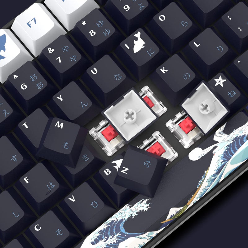 SDYZ أغطية مفاتيح XVX PBT 132 مفتاح، موجة عظيمة من كاناغاوا أغطية مفاتيح يابانية، مجموعة أغطية مفاتيح مخصصة بتقنية DYE-Sub من 5 جوانب، أغطية مفاتيح بروفايل شيري لمفاتيح Cherry Gateron MX للوحة المفاتيح الميكانيكية. - Image 4
