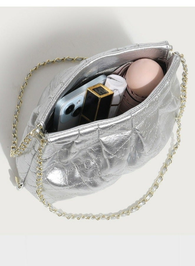 Loquat Small Bucket Bag for Women Simple Style Hobo Backpack Handbag Silver  - Image 3