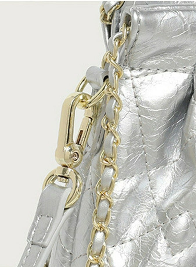 Loquat Small Bucket Bag for Women Simple Style Hobo Backpack Handbag Silver  - Image 4