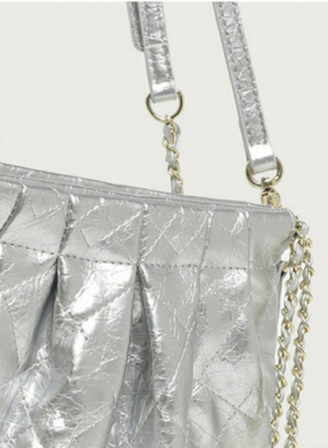 Loquat Small Bucket Bag for Women Simple Style Hobo Backpack Handbag Silver  - Image 5