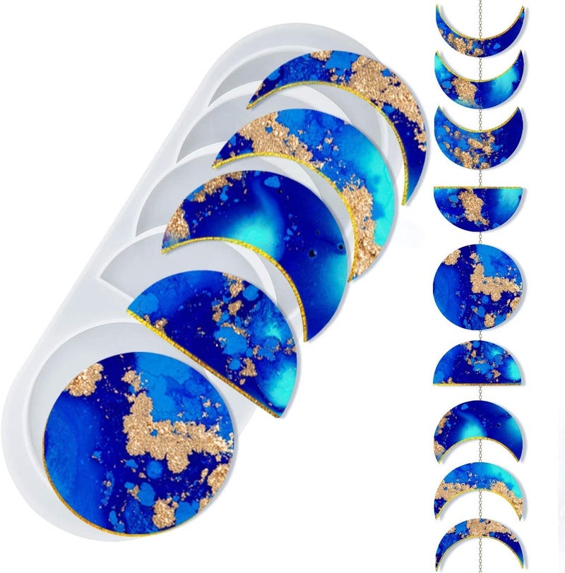 SNOOGG Pack of 2 Moon Phase Silicone Resin 5 Shapes Molds - New Epoxy Moulds/Full Moon Geode Agate for DIY Art Casting - Image 1