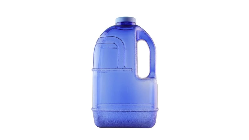 New Wave Enviro 1 Gallon Square BPA Free Bottle with Screw Top Cap and Integrated Handle, Space Saving Design, Ideal for Gym and Outdoor Life, Blue - Image 1