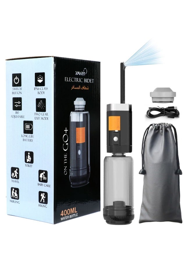 جوناريس بيديه محمول قابل لإعادة الشحن سعة 400 مل | بيديه يدوي للسفر مع وضعين للضغط | بخاخ بيديه كهربائي عالي الجودة للنظافة الشخصية، مثالي للتخييم والسفر والاستخدام الخارجي | بخاخ دش بيديه للسفر والتخييم من شطاف المسافر - Image 2