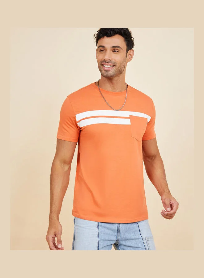 Styli Wide Stripe Patch Pocket Detail Regular Fit T-shirt