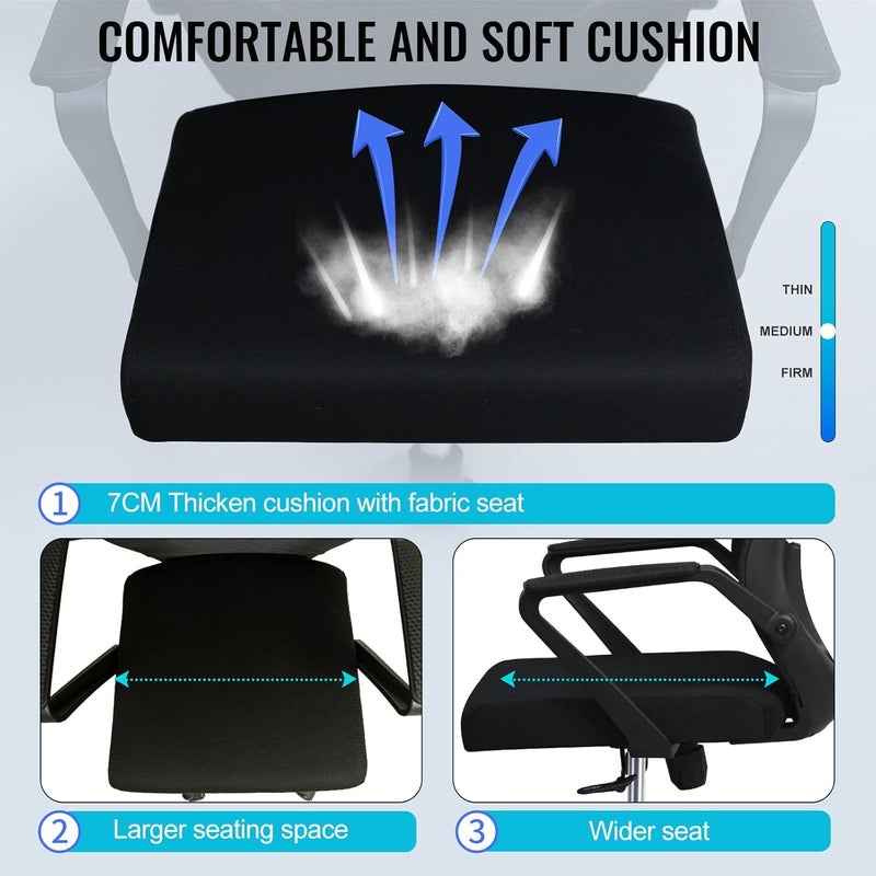 Ergonomic Office Chair,Height Adjustable Gaming Chair with Lumbar Support, Padded Seat Cushion, Desk Chair with Tilt Back, Breathable Mesh High Backrest, Black - 60x57x111cm - Image 4
