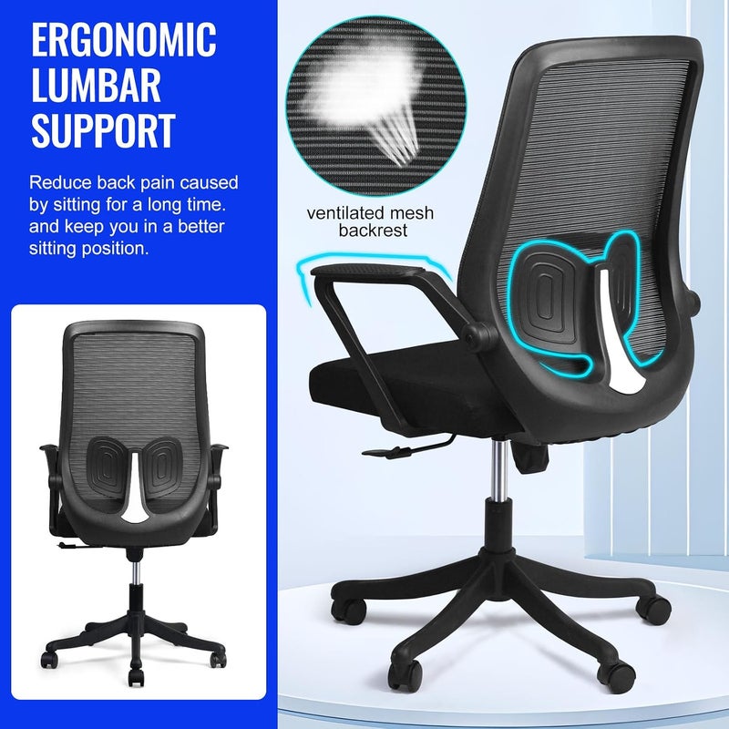 Ergonomic Office Chair,Height Adjustable Gaming Chair with Lumbar Support, Padded Seat Cushion, Desk Chair with Tilt Back, Breathable Mesh High Backrest, Black - 60x57x111cm - Image 5