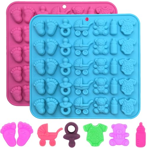 Ahorasky 2 Pack Silicone Chocolate Molds - Feet, Onesie Bottle Pacifier Carriage Bear Mold, Silicone Mold for Candy Gummy Cake Cupcake Decoration Chocolate - Image 1